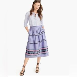 J. Crew Rickrack Trim Poplin Blue Peri‎ Cotton Midi Lined Skirt Size Medium